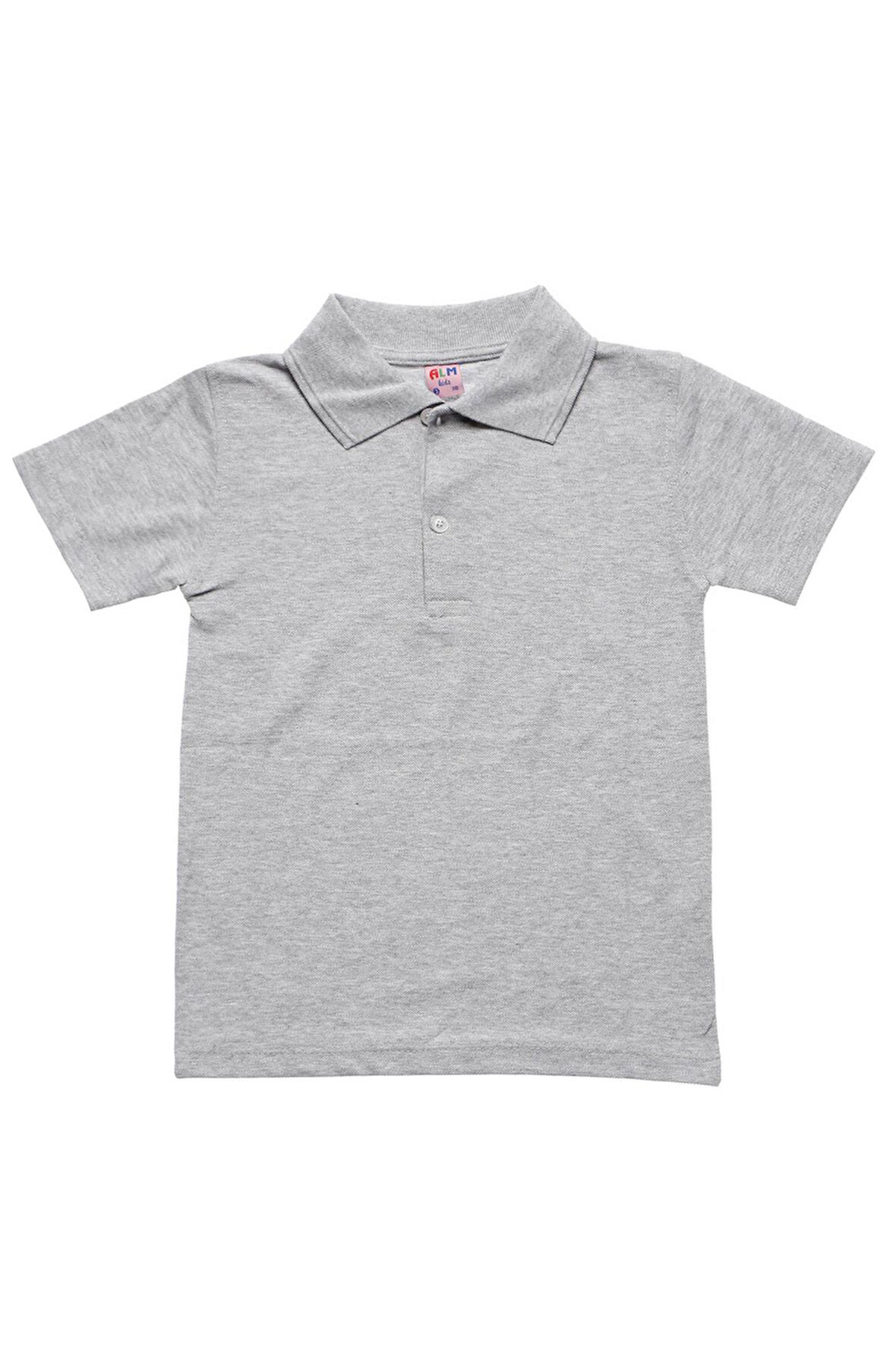 Gri Kısa Kol Düz Renk Yakalı 6-17 Yaş Çocuk Okul Lakos Tişört Polo Yaka T-shirt 