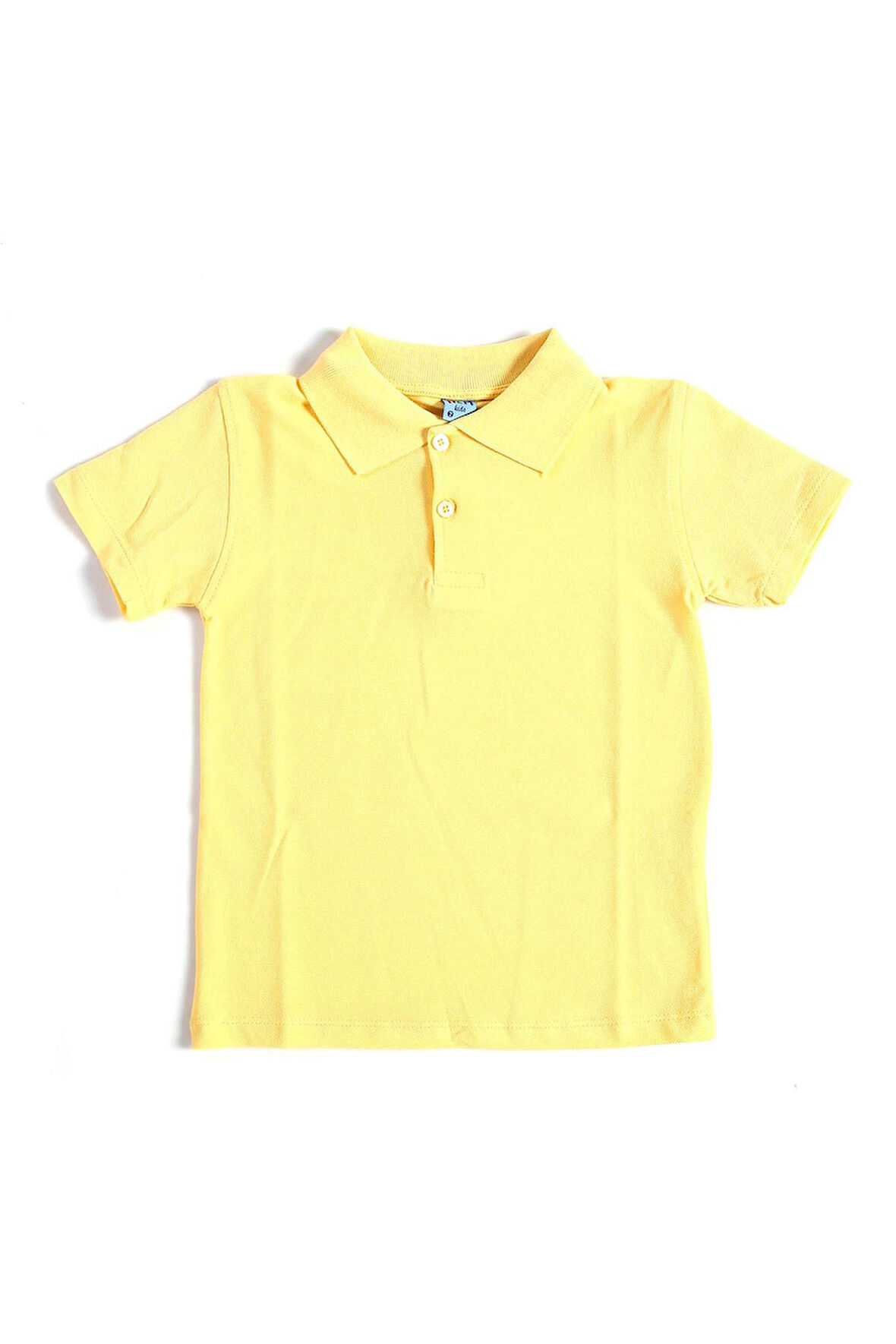 Sarı Kısa Kol Düz Renk Yakalı 6-17 Yaş Çocuk Okul Lakos Tişört Polo Yaka T-shirt 