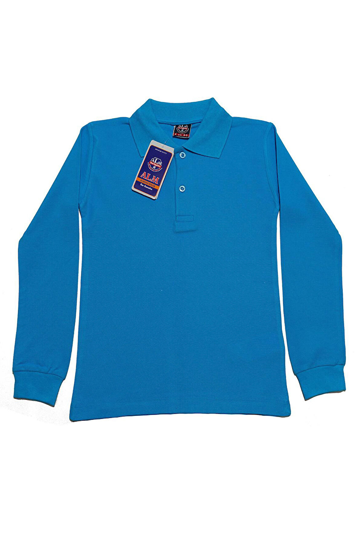 Turkuaz Uzun Kol Düz Renk Yakalı 6-17 Yaş Çocuk Okul Lakos Sweat Polo Yaka Sweatshirt