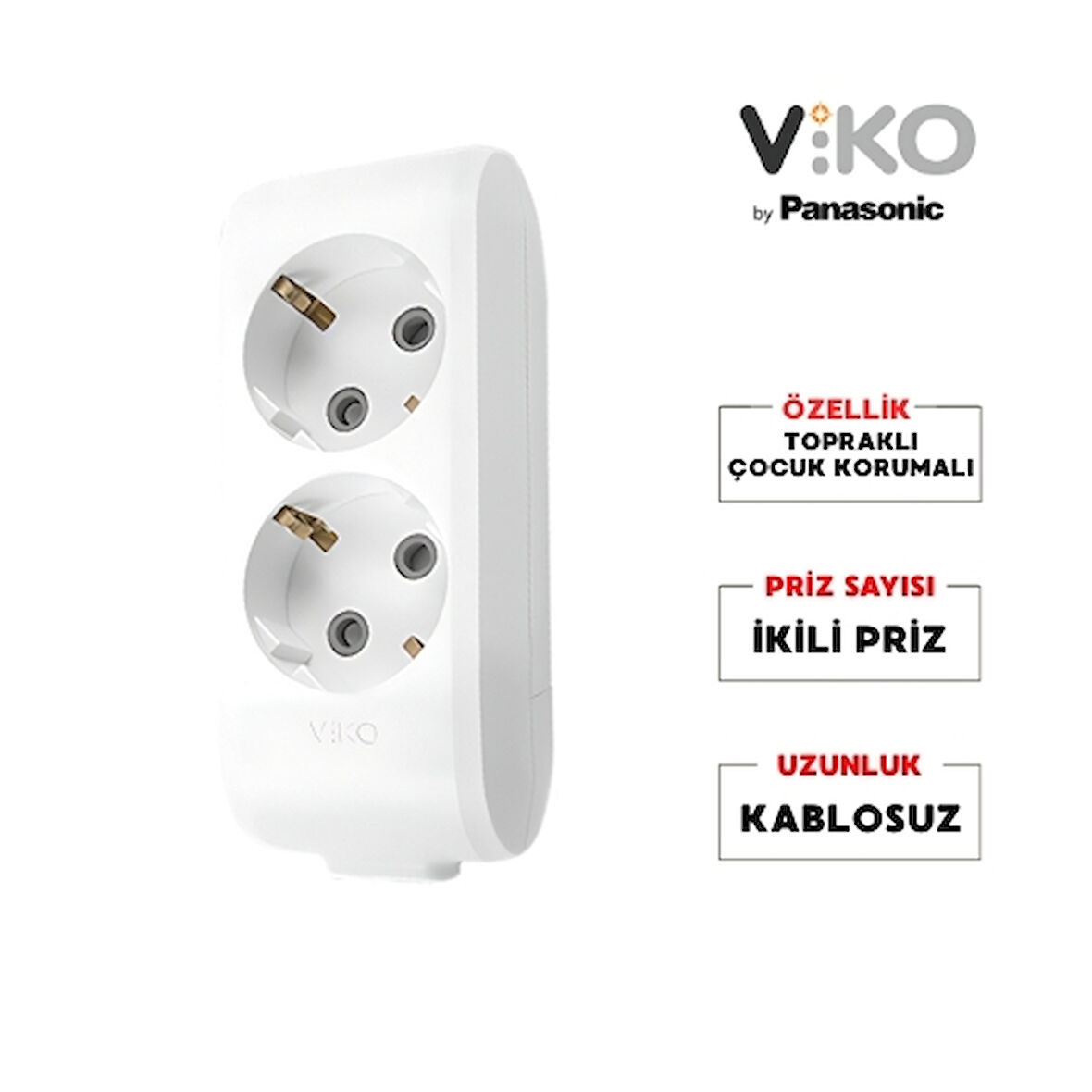 Viko | İkili Grup Priz, Topraklı - Çocuk Korumalı Çoğaltıcı Priz, 2'li, Kablosuz, Beyaz