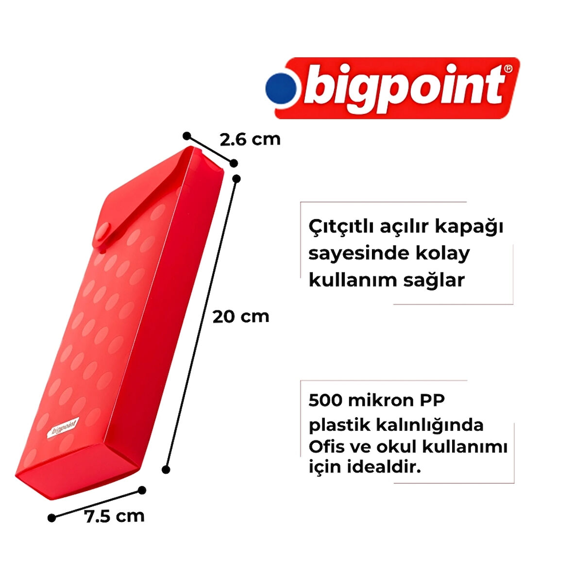 Bigpoint | Kutu Kalemlik, Çıtçıtlı Kapak ile Kolay Kullanılabilir, Geniş Ebatlı Kalemlik, Yeşil