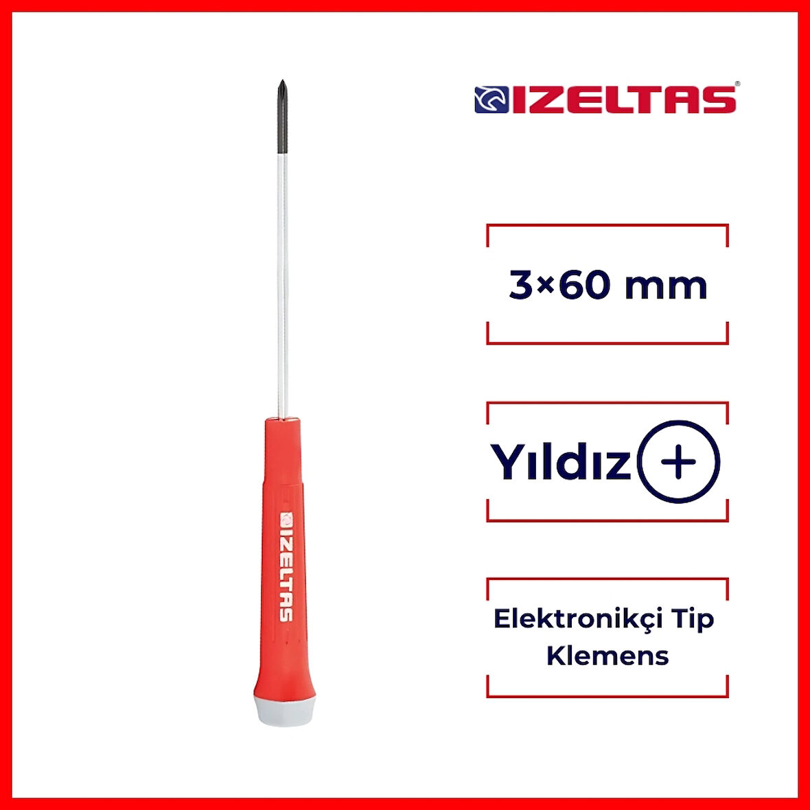 İzeltaş | Elektronikçi Tip Klemens Tornavida, Yıldız 3x60 mm, Hassas İşçilik