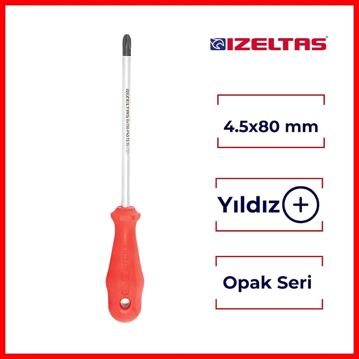 İzeltaş | Yıldız Uçlu Tornavida, 4.5x80 mm, Opak Seri, Güvenli ve Hassas İşçilik