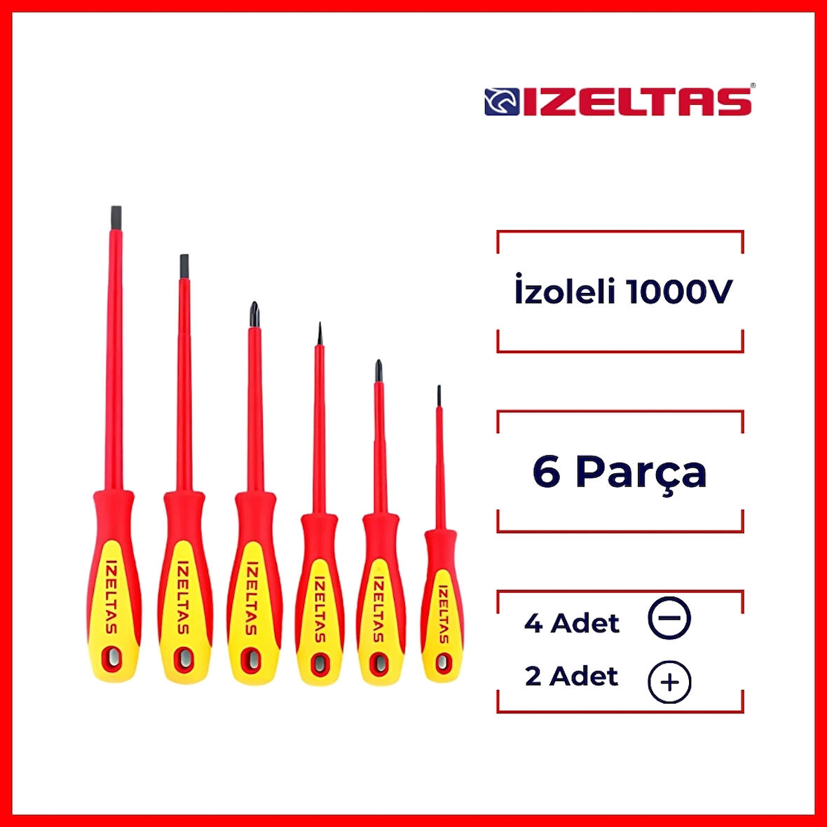 İzeltaş | Tornavida Seti, 6 Parça Elektrikçi İzoleli 1000V, Güvenli ve Dayanıklı