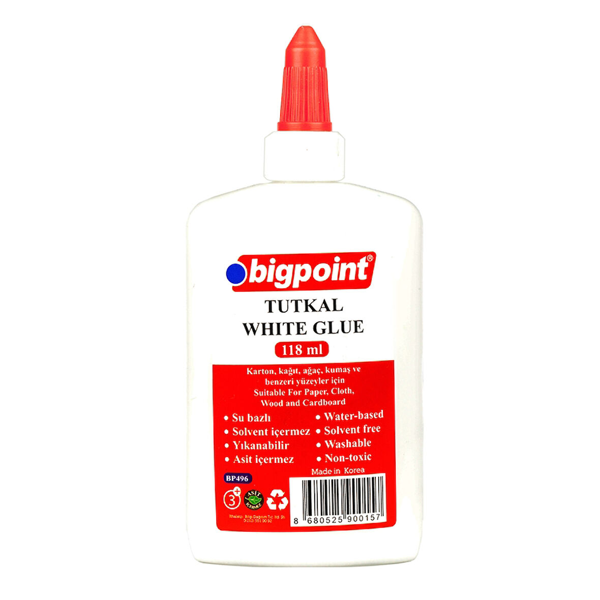 Bigpoint | Beyaz Tutkal, 118 ml, Su Bazlı, İnce Başlıklı, Slime ve Çok Yönlü Kullanım