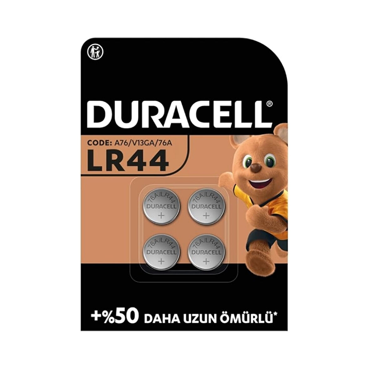 Duracell | LR44 Alkalin Düğme Pil, 1.5V, 4'lü Paket, Uzun Ömürlü Güç, Oyuncaklar ve Hesap Makineleri İçin