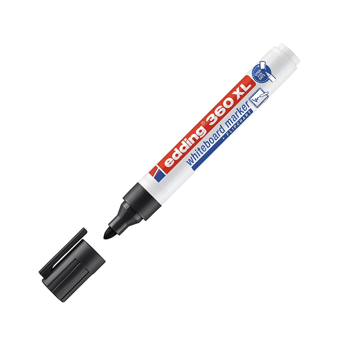 Edding | Cap-Off Beyaz Tahta Kalemi E-360XL Jumbo Boy, Siyah, Yuvarlak Uçlu, 1.5-3 mm, Doldurulabilir