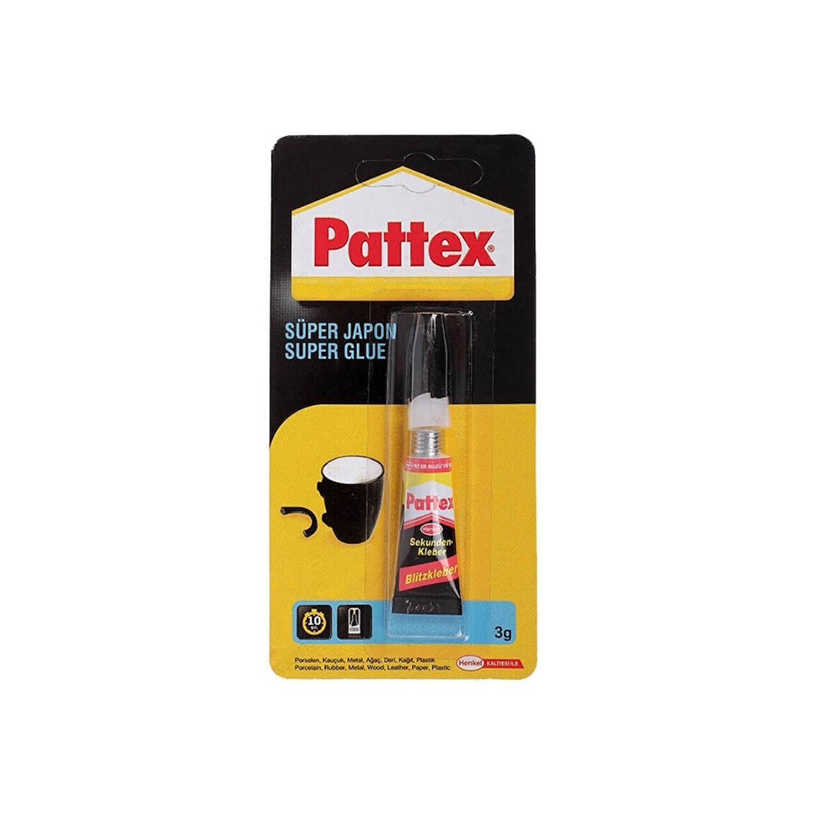 Pattex | Süper Japon Yapıştırıcı, 10 gr, Hızlı Kuruma, Porselen, Deri, Metal, Seramik, Kauçuk İçin