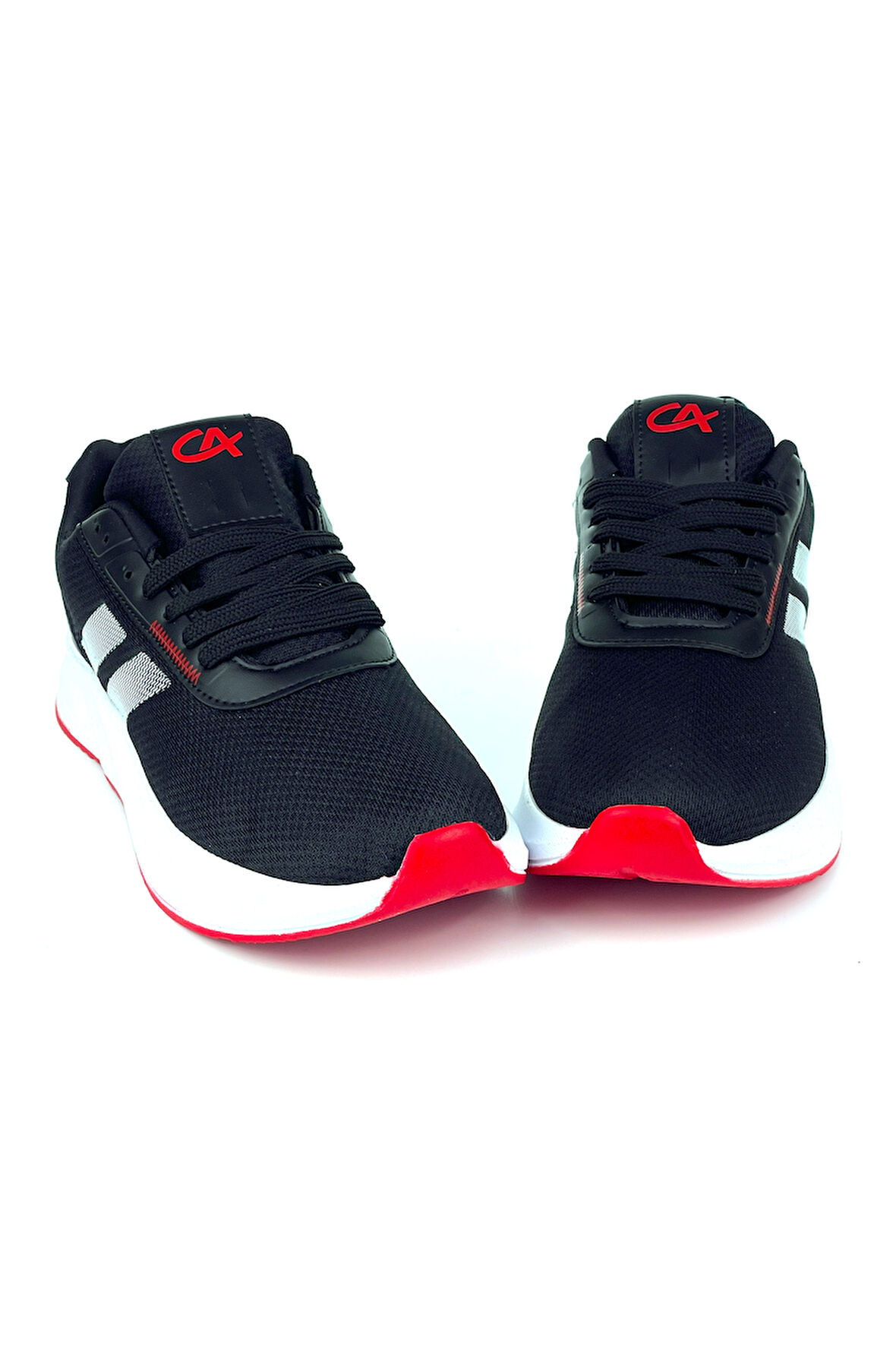 Erkek Siyah Kırmızı Bağcıklı Nefes Alan Esnek Hafif Günlük Sneaker Spor Ayakkabı