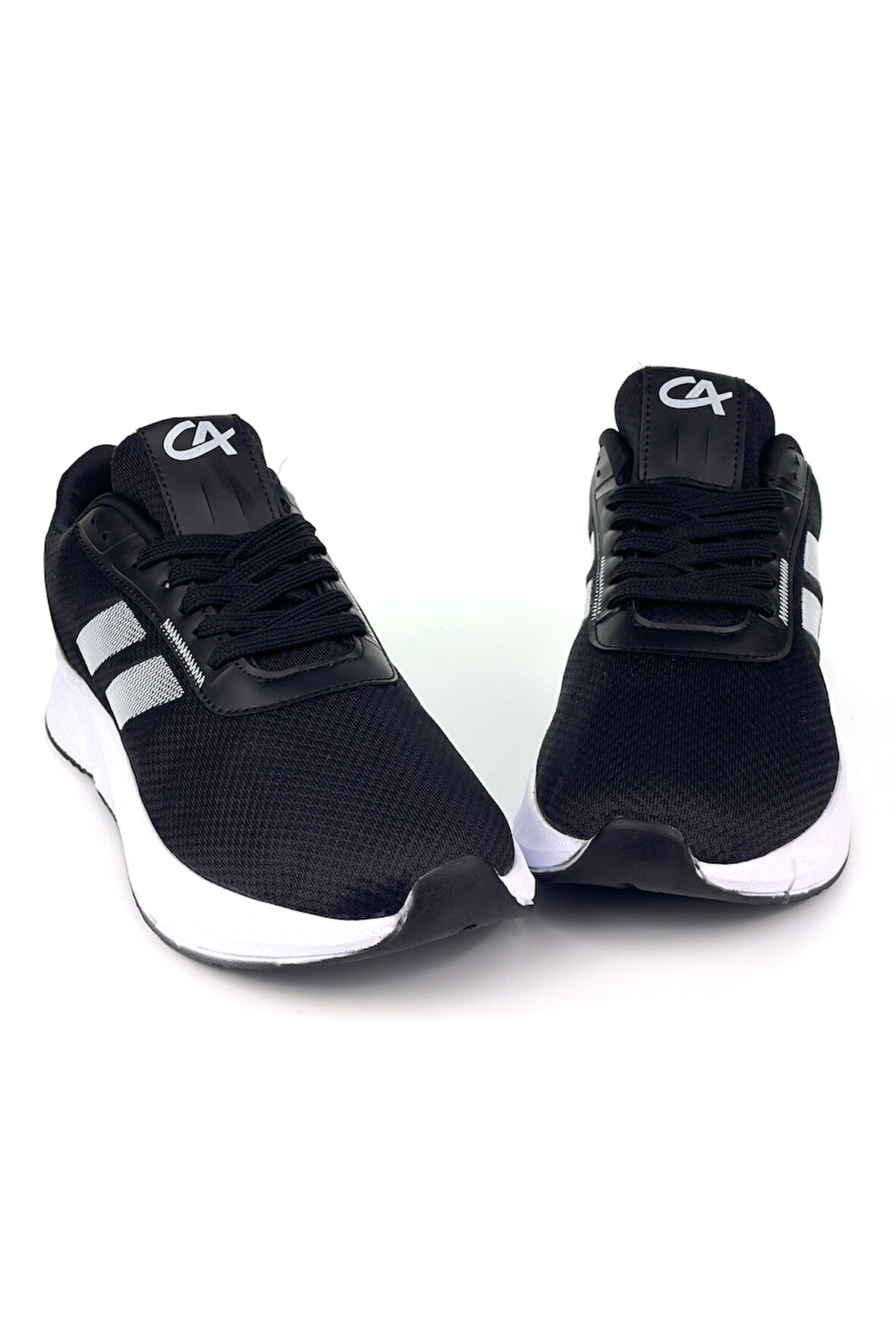 Erkek Siyah Beyaz Bağcıklı Nefes Alan Esnek Hafif Günlük Sneaker Spor Ayakkabı