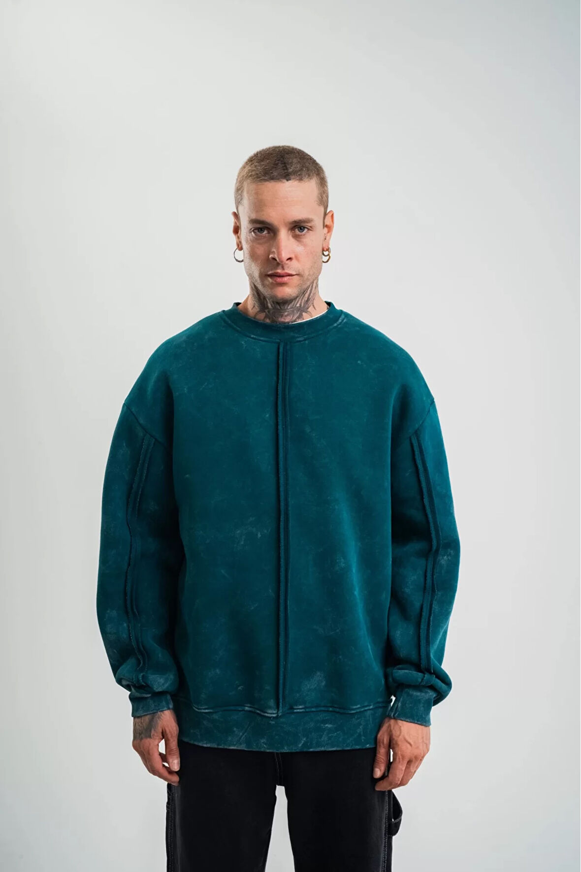 Premium Kalite Bisiklet Yaka Yıkamalı SweatShirt 