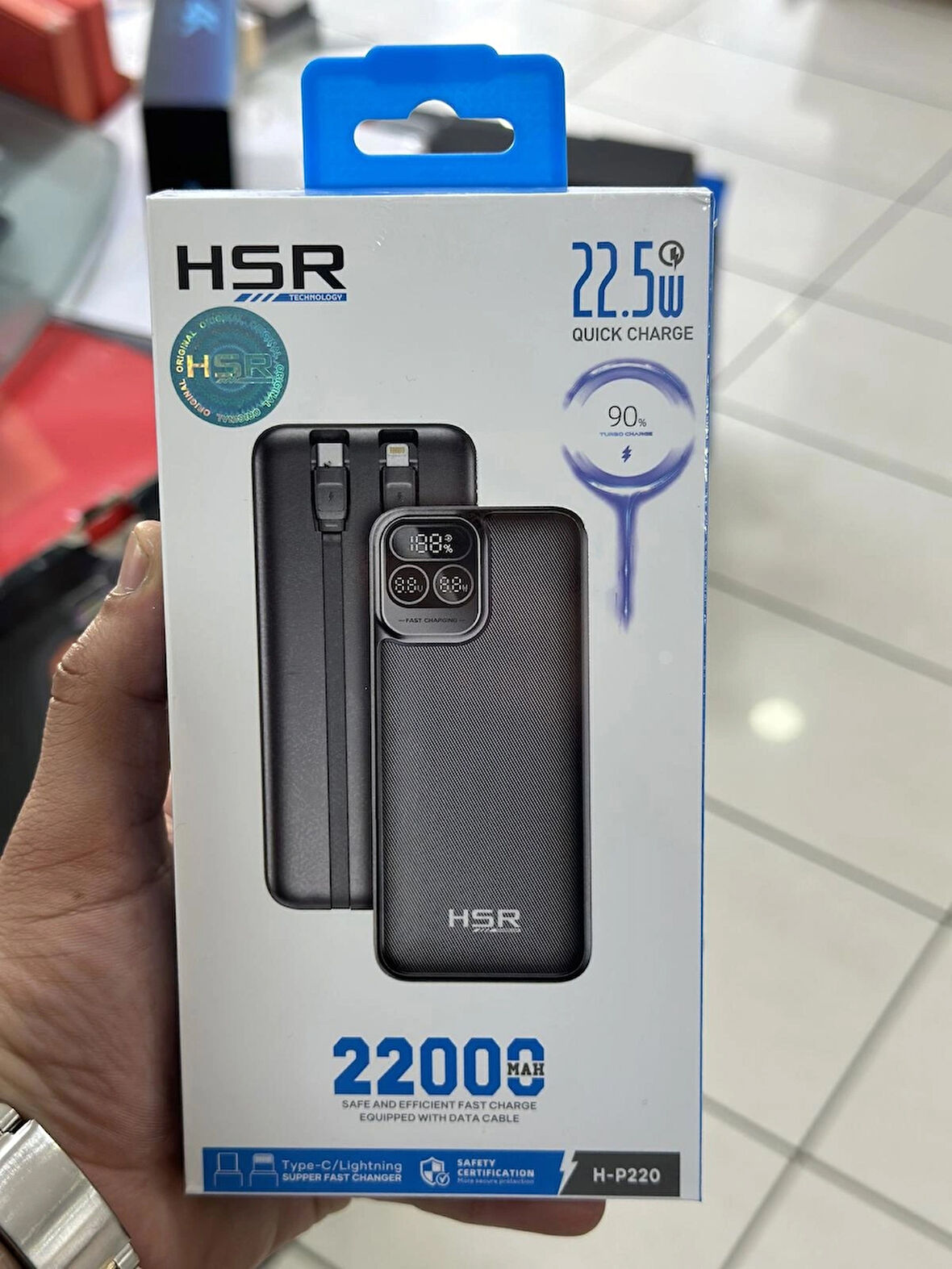 ROSE TEKNOLOJİ HIZLI ŞARJ DESTEKLİ LIGTNING/ TYPE-C KABLOLU DİGİTAL GÖSTERGELİ PD 22.5W POWERBANK