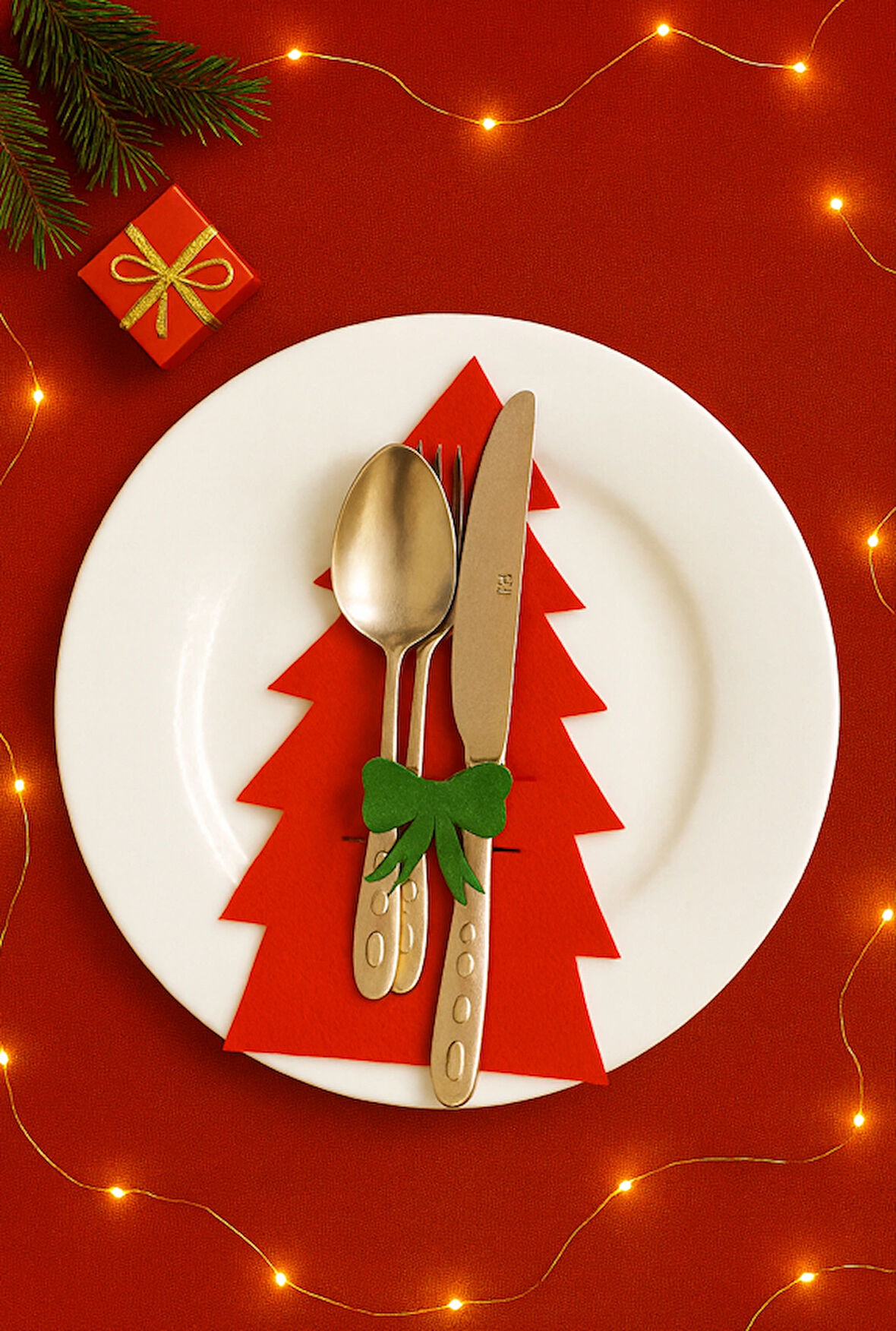 6 Adet Dekoratif Çam Ağacı Keçe Peçetelik&Çatal Kaşıklık–Yılbaşı Masa Süsü & Servis Sunum Aksesuarı