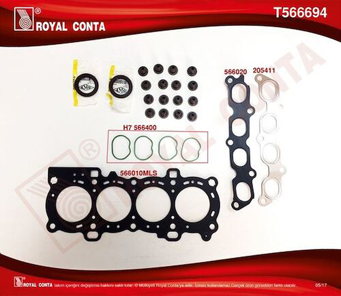 Royal T566694 Üst Takım Conta Skt Kecelı Subap Lastıklı Subap Kapak Contasız S.K.C Dahılfıesta V 01>08 Fusıon 01>12 Focus II 03>11 1.4 Zetech S 16V Pfı