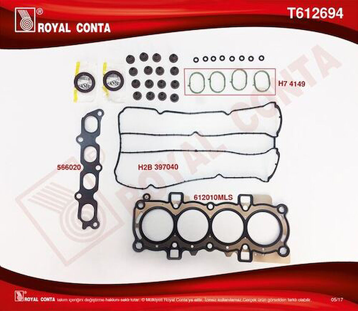 Royal T612694 Üst Takım Conta Skt Keçeli Subap Lastiklı S.K.C DahII Fiesta 1.4 16V 1.25 16V 97Hp 08- 8A6G6008ÜST