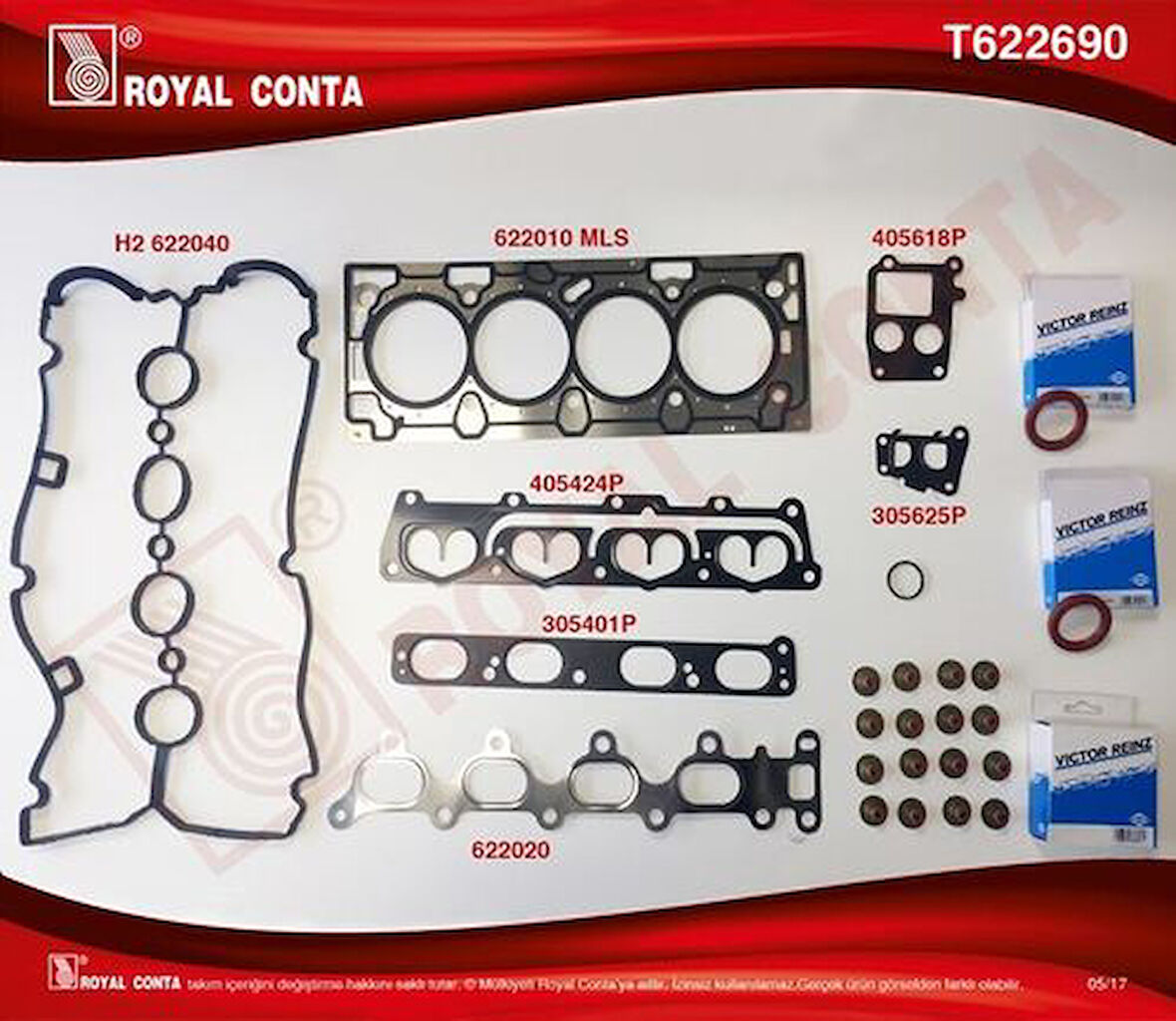 Royal T622690 Üst Takım Contası Keçeli ve Subap Lastiklı Opel Astra G 1.6 16V 02 09 Astra H 03 1606221