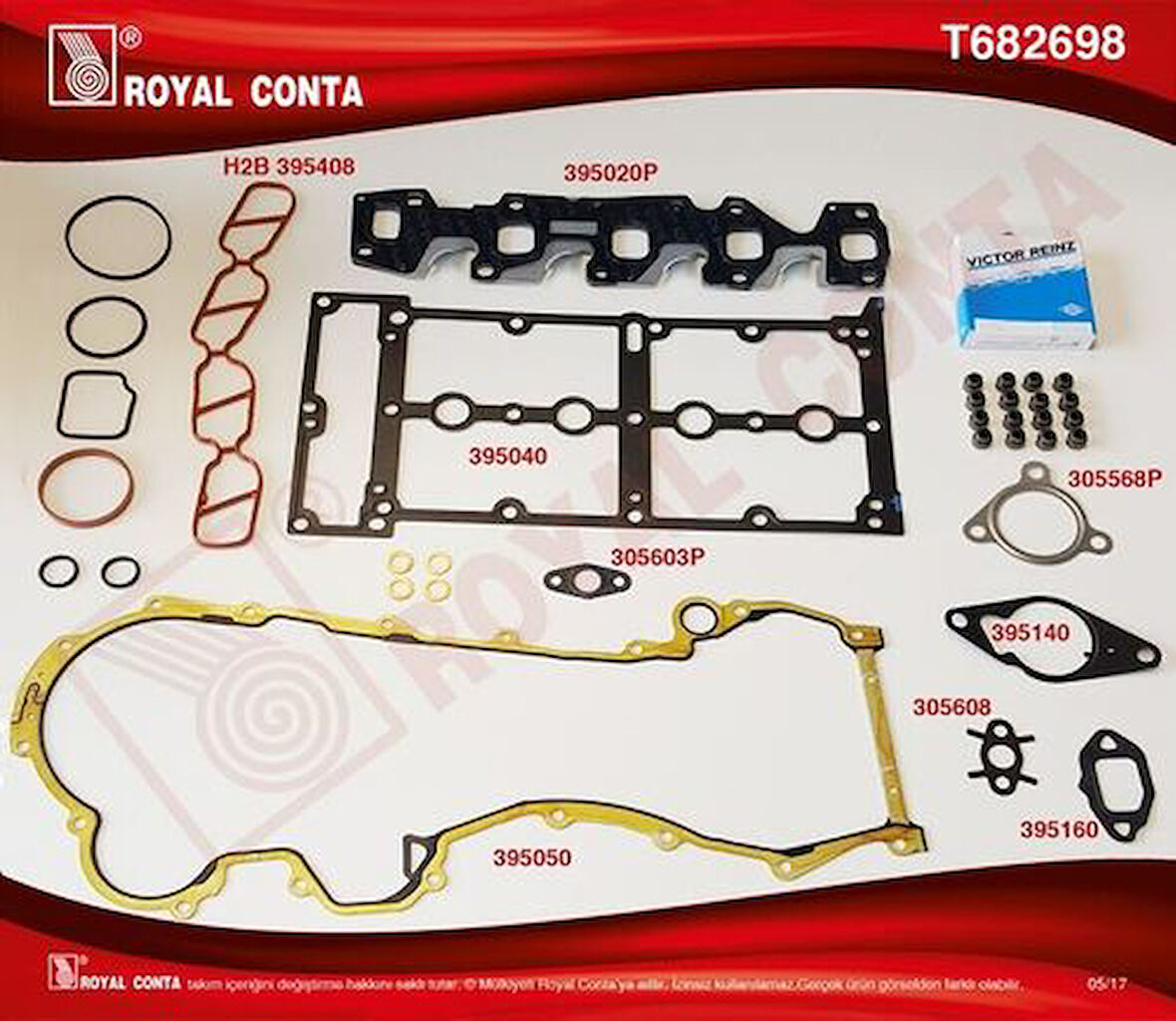 Royal T682698 Üst Takım Conta S.K.C Sız Astra H 04-14 Corsa D 07-14 Z13DTH Grande Punto-Punto Evo- Doblo III-Linea 1.3 D Multijet 71744288