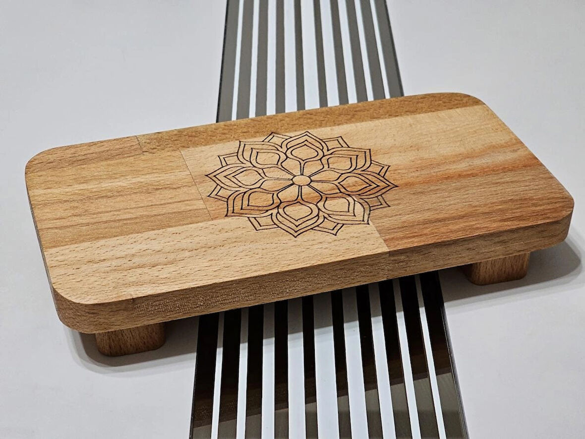 22x11 Cm Ayaklı Dikdörtgen Düz, Ahşap, Motif Desenli, Yağdanlık, Şişe, Mutfak Altlığı Ve Düzenleyici