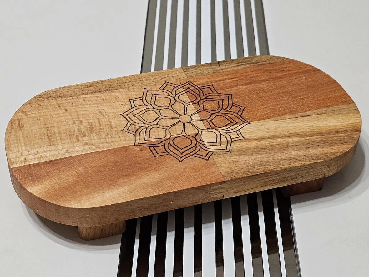 22x11 Cm Ayaklı Oval Düz, Ahşap, Motif Desenli, Yağdanlık, Şişe, Mutfak Altlığı Ve Düzenleyici