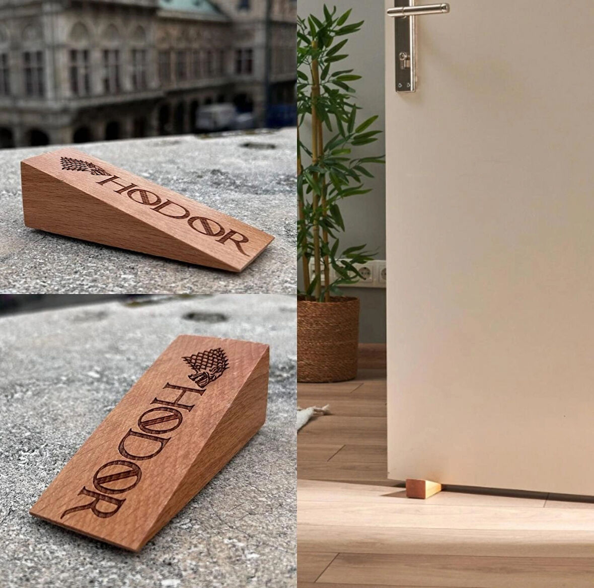 2 Adet Ahşap Kapı Stoperi Kapı Tutucu Takoz Durdurucu Hodor Yazılı Kaymaz Keçeli