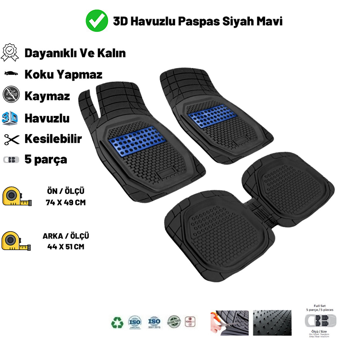 Volvo XC40 2021 HASIR DESEN 3D UNİVERSAL UYUMLU PASPAS MAVİ