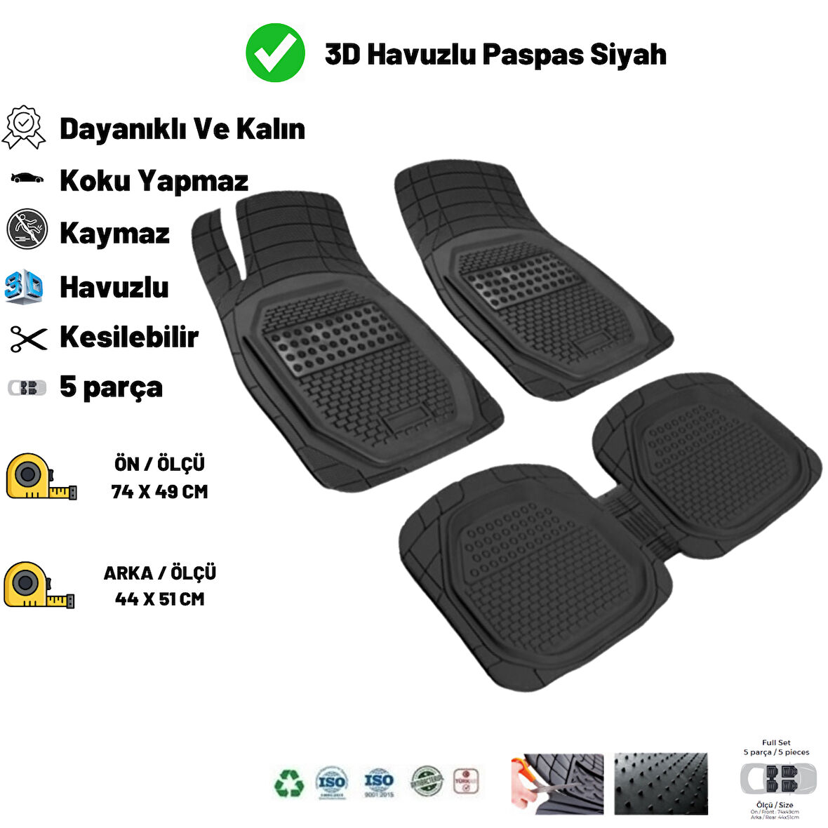 Mitsubishi Lancer 2007 HASIR DESEN 3D UNİVERSAL UYUMLU PASPAS SİYAH RENK