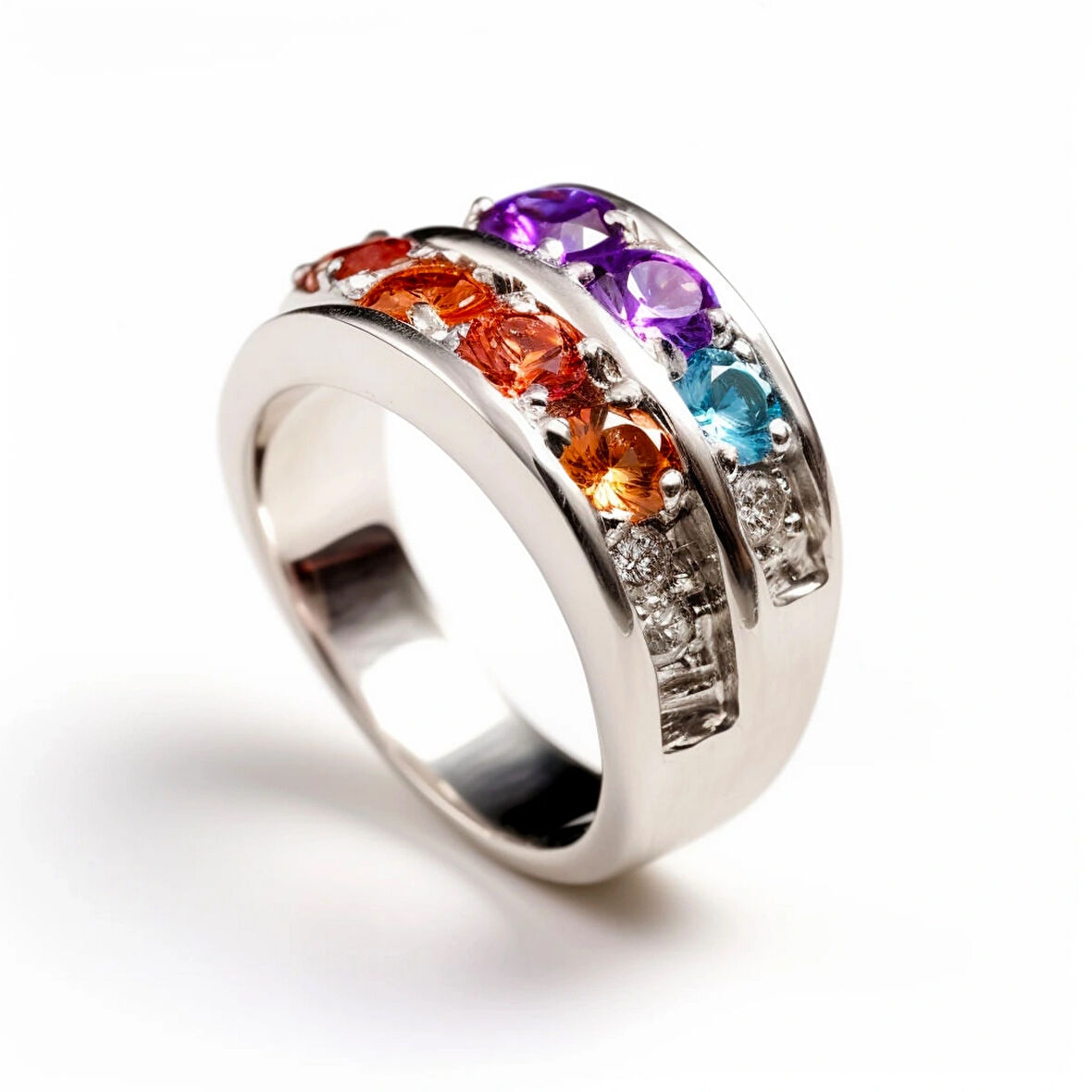 Çok Renkli Zirkon Taşlı Gümüş Yüzük – Prisma Line