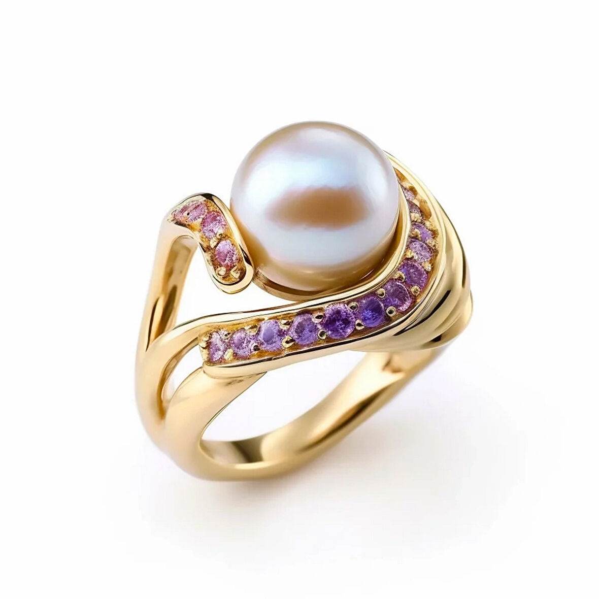 İnci Kıvrımlı Altın Yüzük – Virelle Arc