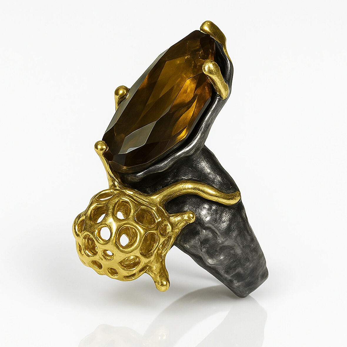 Kehribar Taşlı Kokteyl Gümüş Yüzük – Sporeline