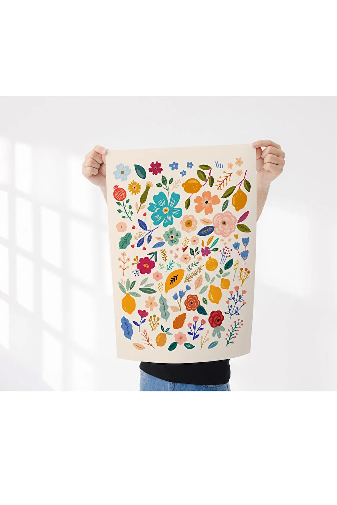 Çerçevesiz Poster Renkli Bitki ve Çiçek Temalı Dijital Baskı Poster,Krem RengiEv, Ofis, Salon