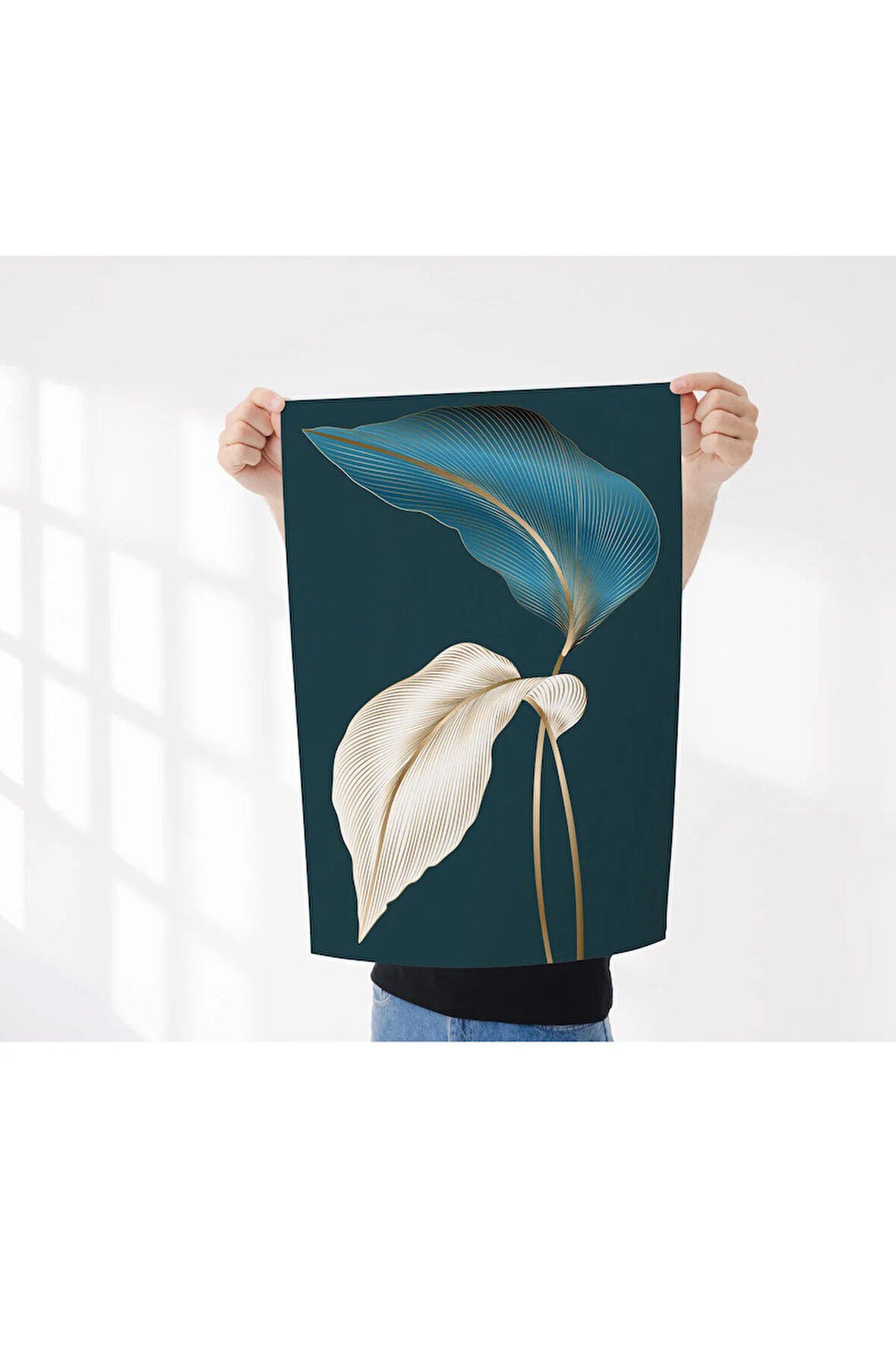 Çerçevesiz Poster Mavi ve Bej yaprak Dijital Baskı Poster, Ev, Ofis, Salon