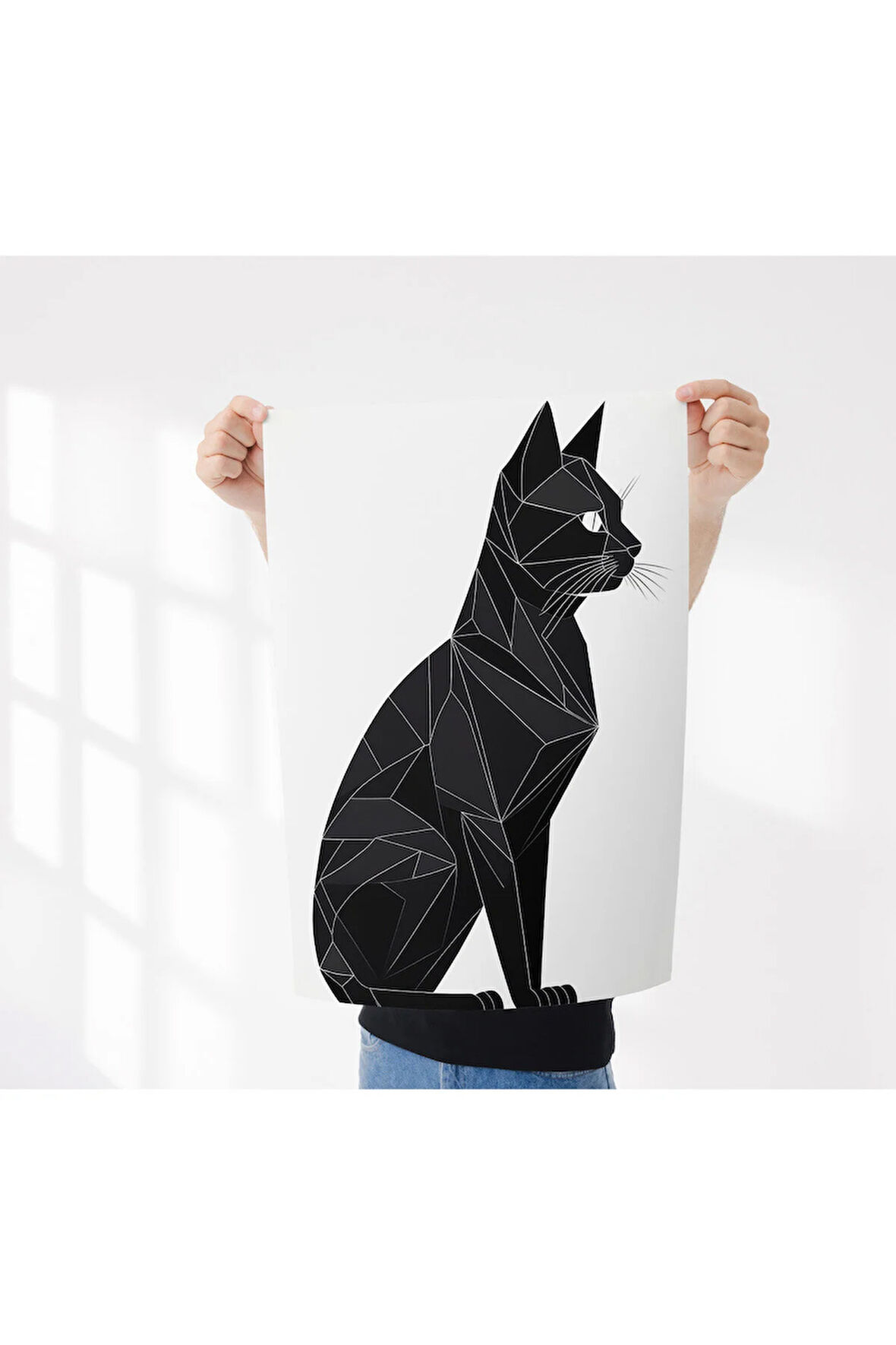 Çerçevesiz Poster, Dijital Baskı Geometrik Desen Siyah Kedi Poster,Modern,Soyut,Minimalist