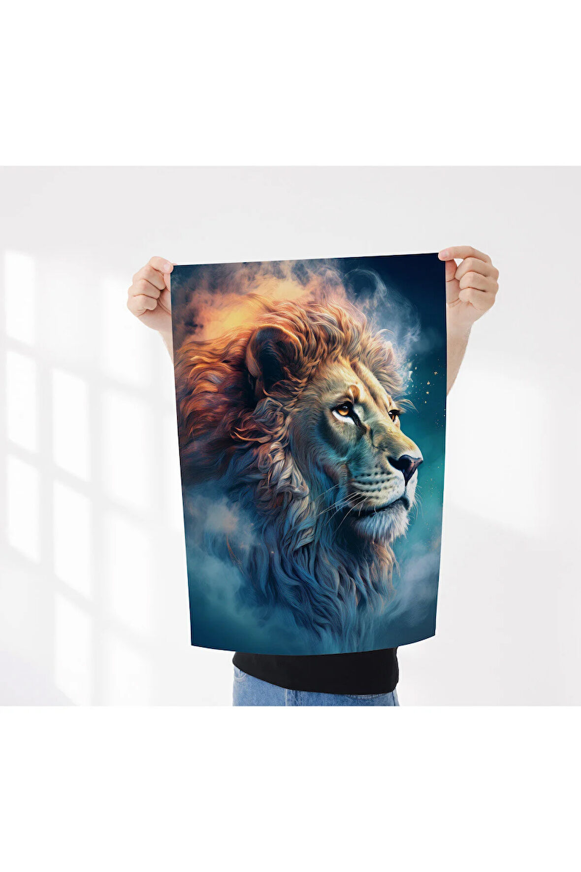 Çerçevesiz Poster Aslan Temalı, Dijital Baskı Poster Aslan, Ofis, Salon Dekorasyon