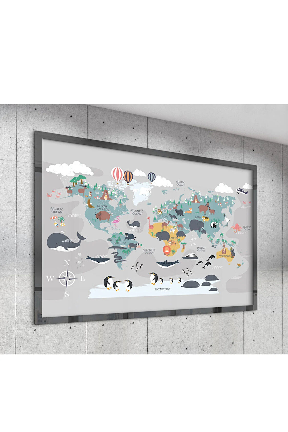 Çerçevesiz Poster,Hayvan,Doğa,Keşif,Kıta,Okyanus,Ülke adı içeren Dünya haritası,Dijital Baskı Poster