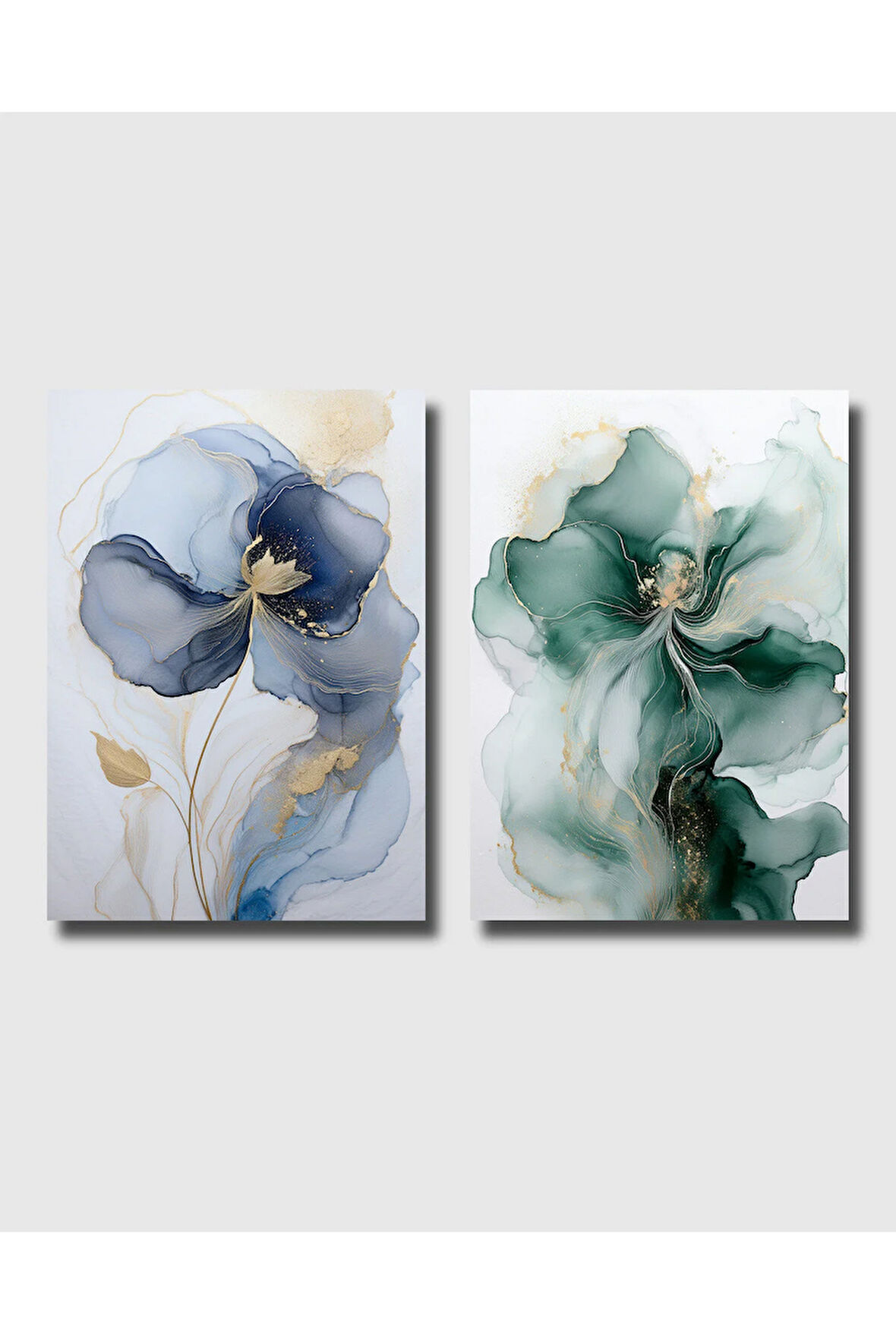 Çerçevesiz Poster 2 Adet Çiçek Desen Temalı Dijital Baskılı Çerçeve, Tablo İçin Poster