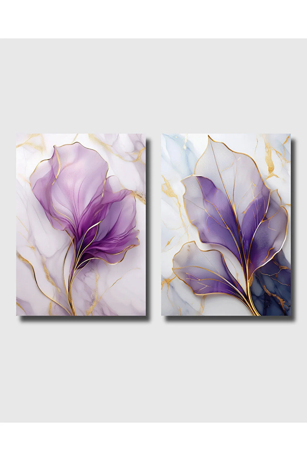 Çerçevesiz Poster 2 Adet Mor Çiçek Desen Temalı Dijital Baskılı Çerçeve, Tablo İçin Poster