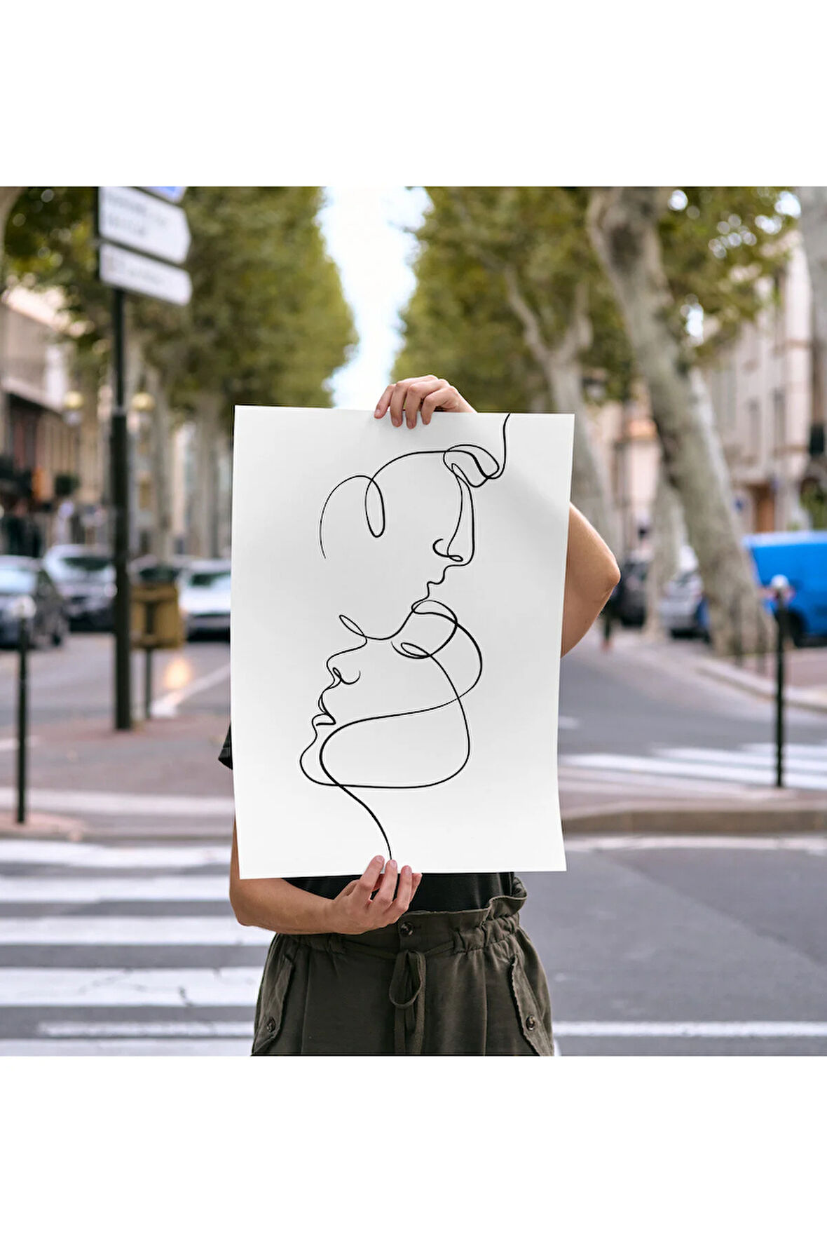 Çizgisel Çerçevesiz Poster Erkek ve Kadın - Dijital Baskı - Soyut Çizgisel Temalı Poster