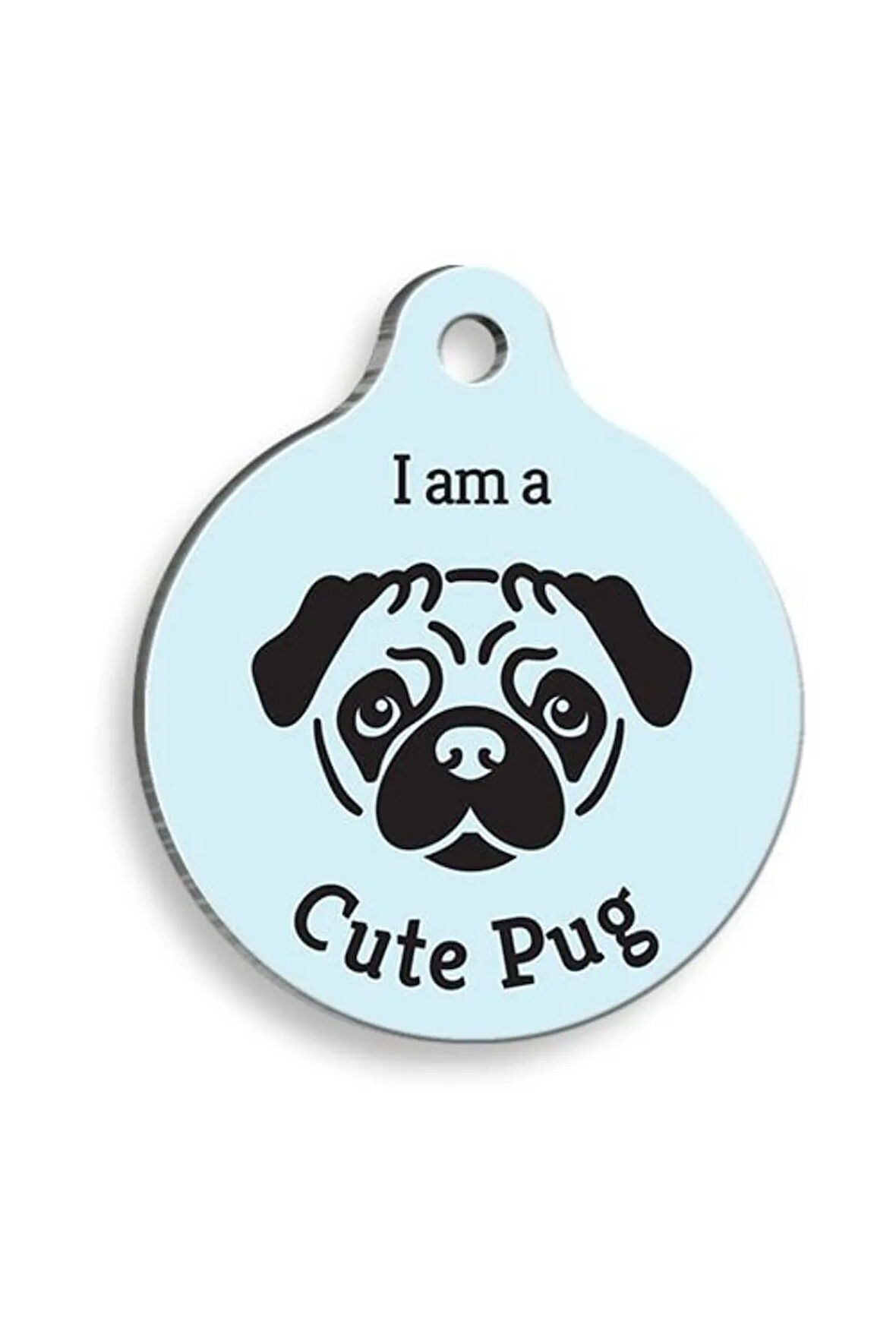Mavi Pug Yuvarlak Köpek Künyesi