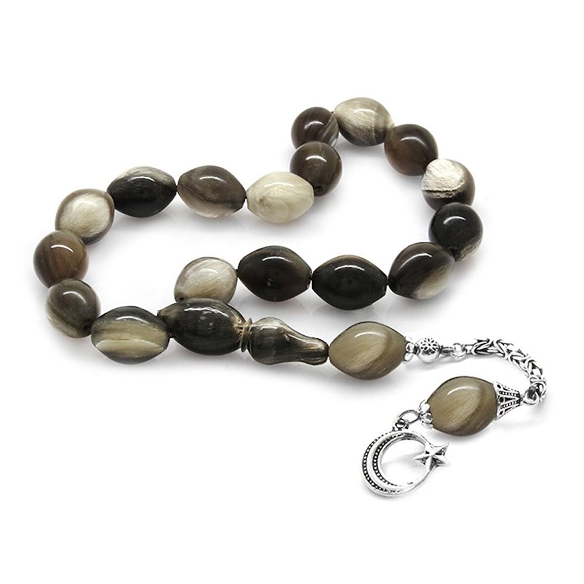 925 Ayar Gümüş Püsküllü Arpa Kesim Bufalo Boynuzu Efe Tesbihi