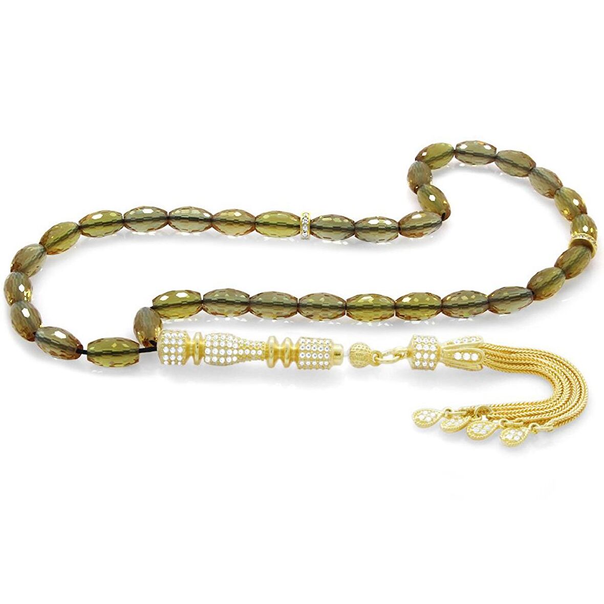 925 Ayar Gümüş Püsküllü Siyah Zirkon Taş İşlemeli Sultanit Tesbih