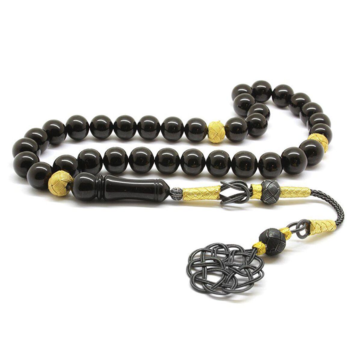 1000 Ayar Gümüş Kazaz Püsküllü Küre Kesim Erzurum Oltu Taşı Tesbih (M-1)