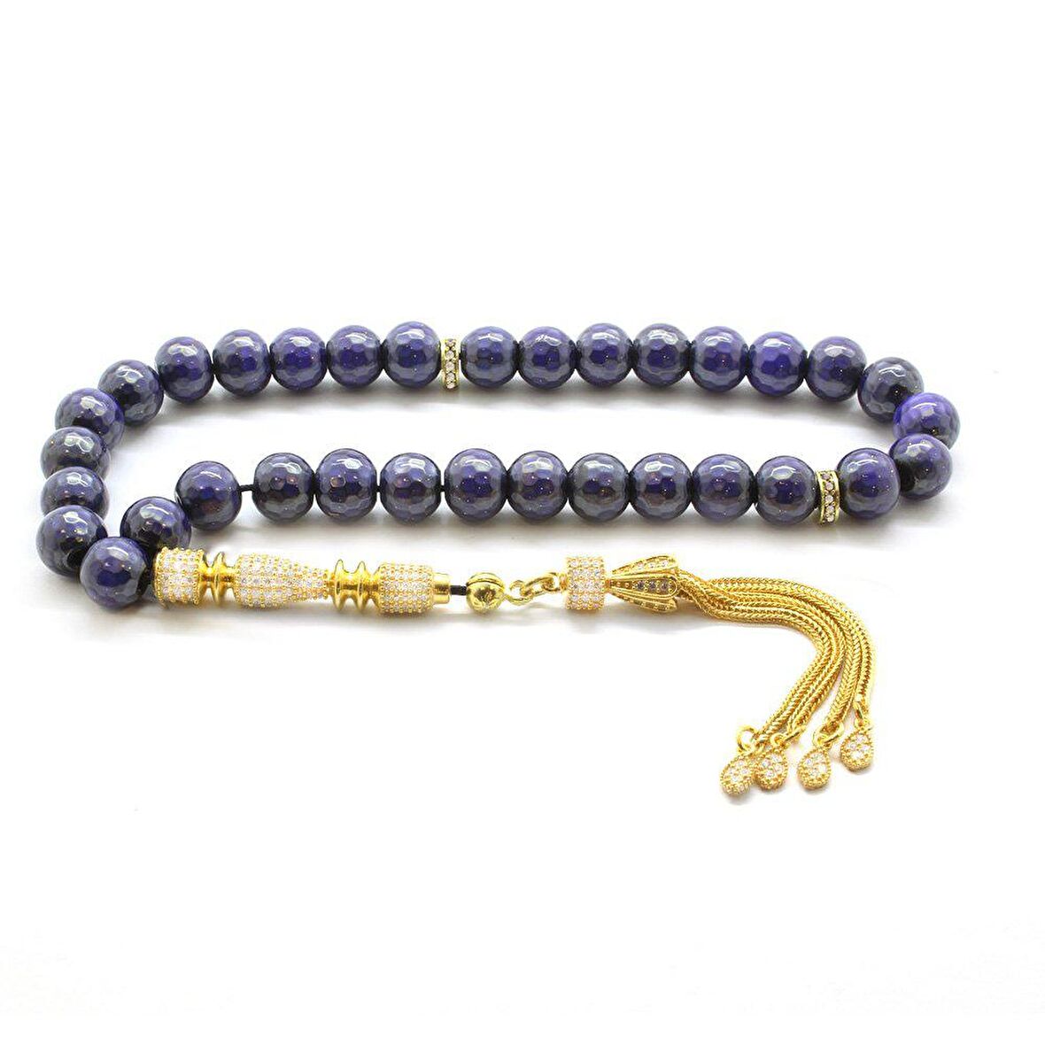 925 Ayar Gümüş Püsküllü Zirkon Taş İşlemeli His Taşı Tesbih