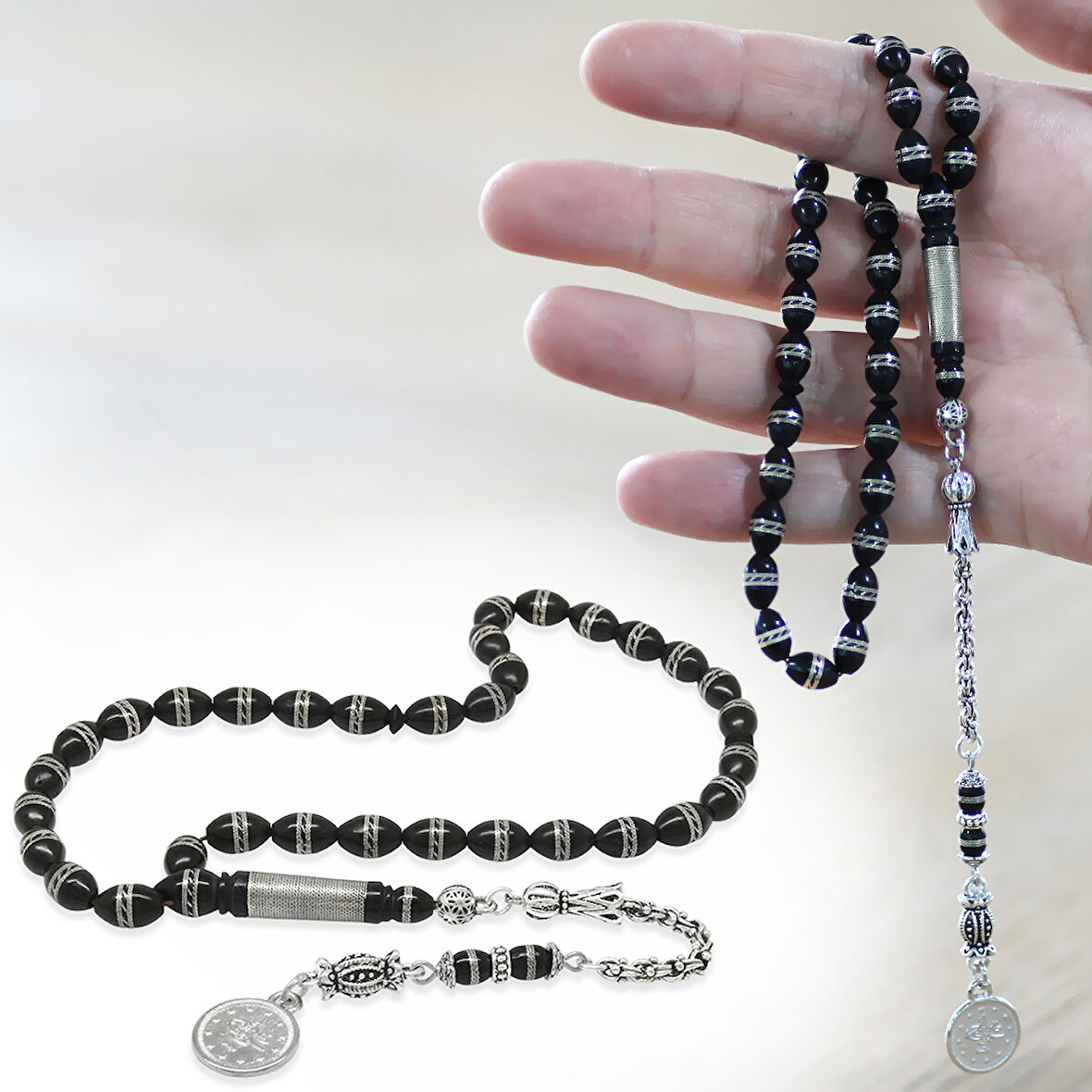 Kararmaz Metal Arnavut Zincir Püsküllü Çift Sıra Sarmal Metal İşlemeli Arpa Kesim Kuka Tesbih