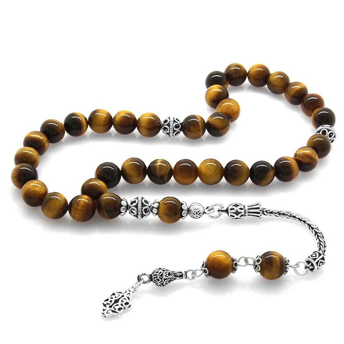 925 Ayar Gümüş Püsküllü Küre Kesim Kaplangözü Doğaltaş Tesbih