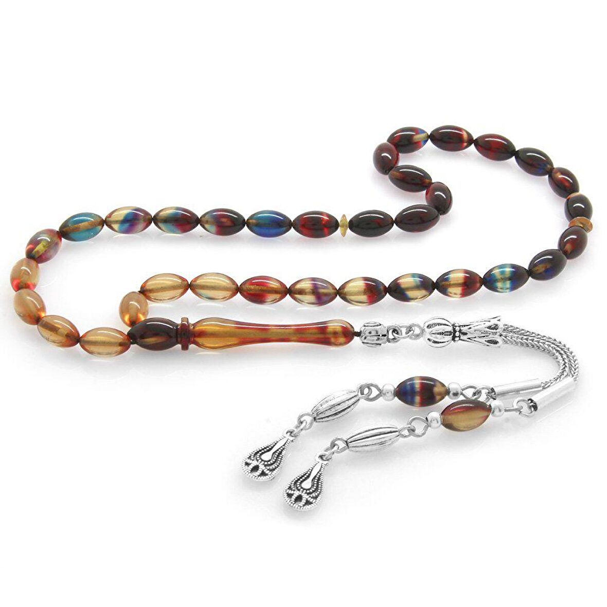 Kararmaz Metal Su Damlası Püsküllü Arpa Kesim Bilek Boy Süzme Bonibon Ateş Kehribar Tesbih