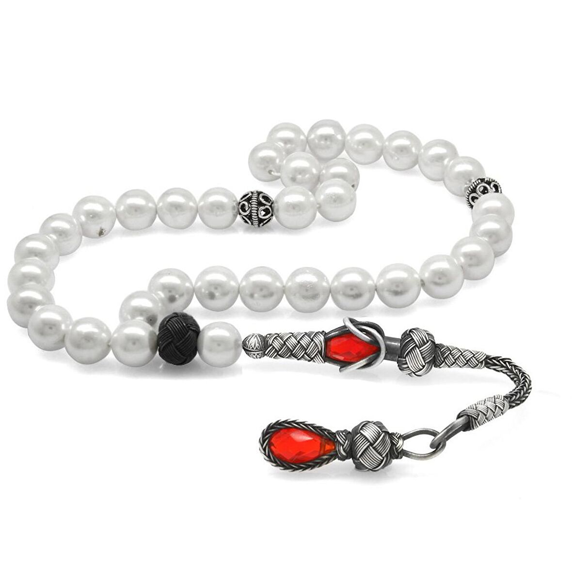 1000 Ayar Gümüş Kazaz Püsküllü Küre Kesim Mayorka İnci Doğaltaş Tesbih