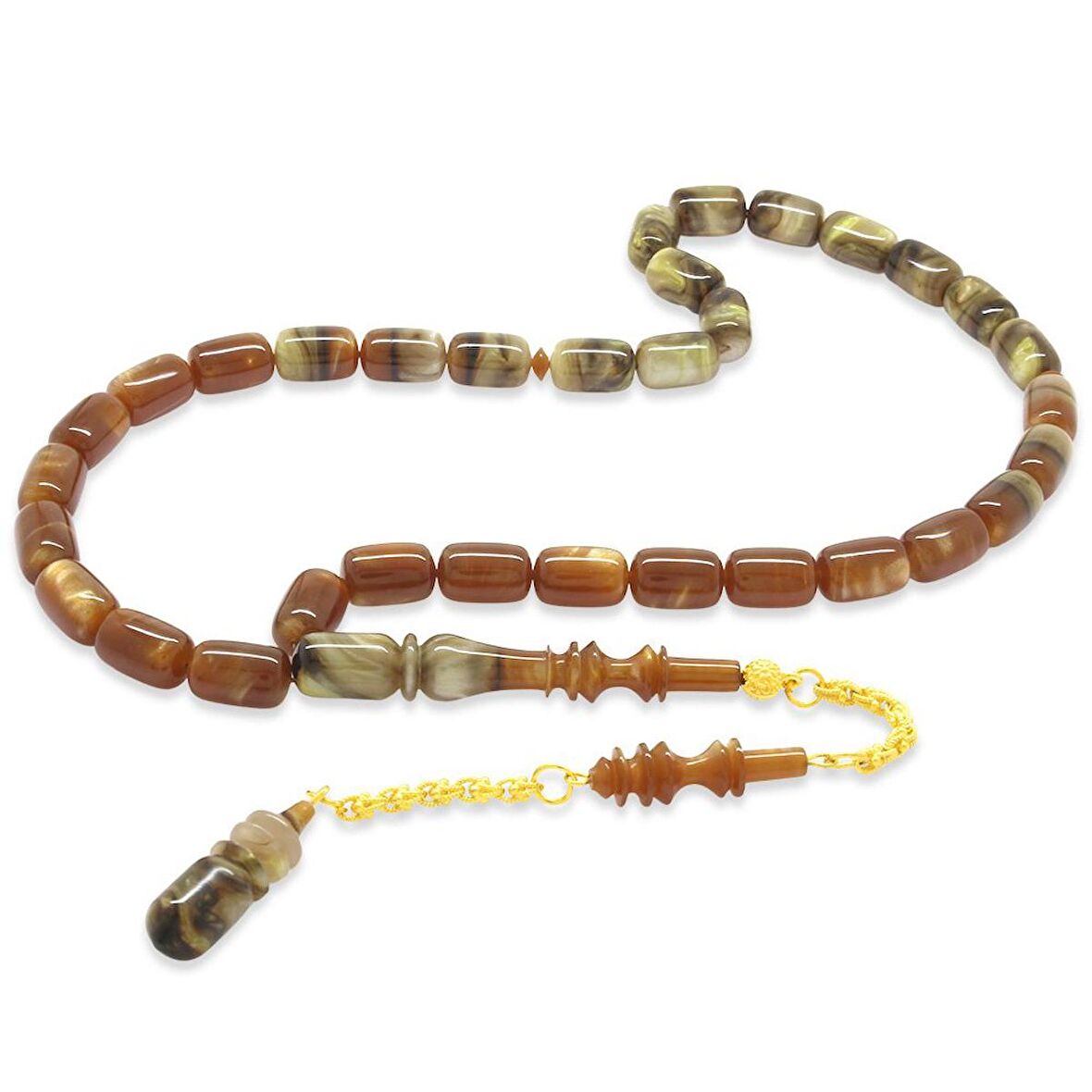 Gold Renk 925 Ayar Gümüş Püsküllü İmamesı Usta İşçilikli Kapsül Kesim Sedefli Süzme Multicolor Katalin Tesbih