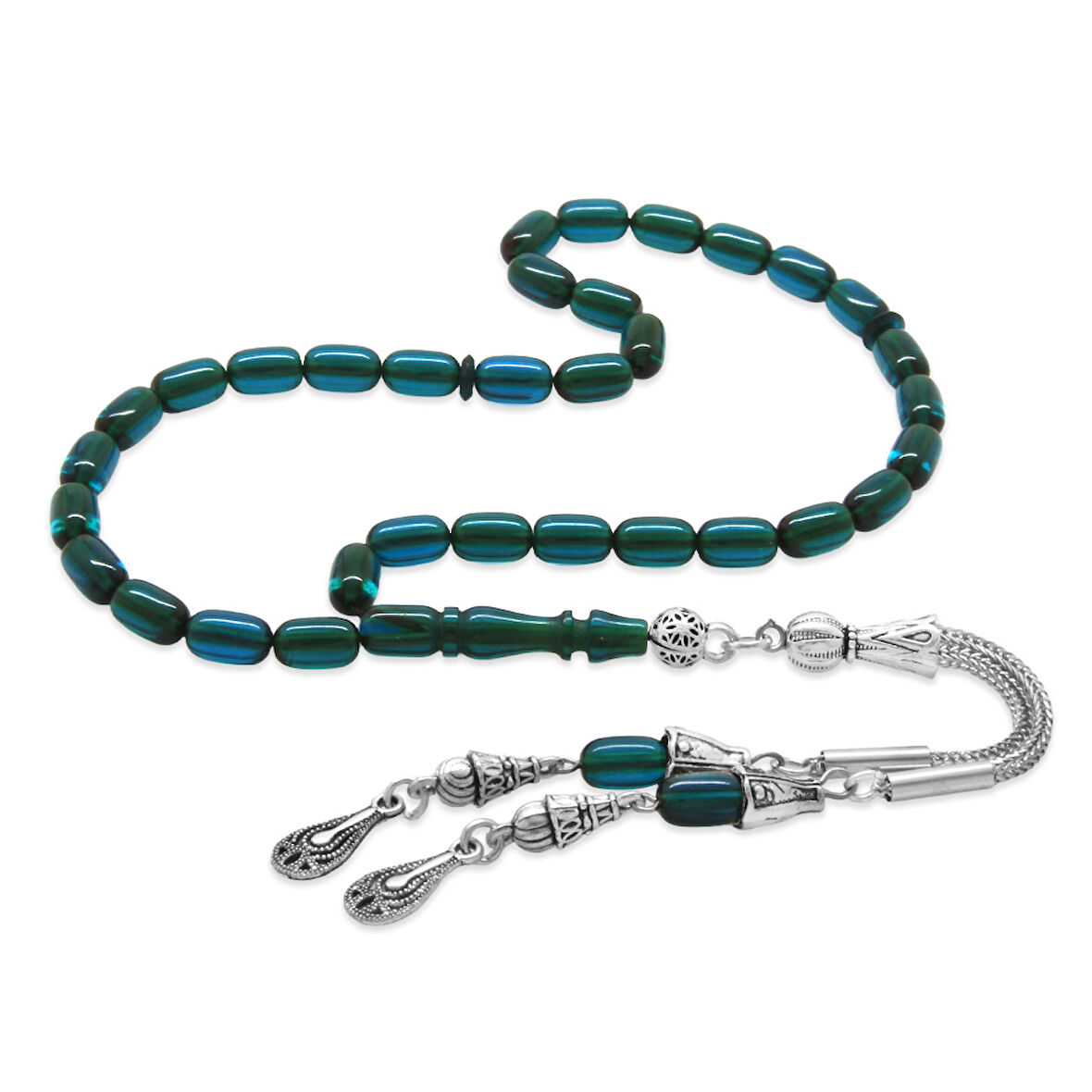 Kararmaz Metal 2 li Kamçı Püsküllü Kapsül Kesim Bilek Boy Turkuaz Ateş Kehribar Tesbih