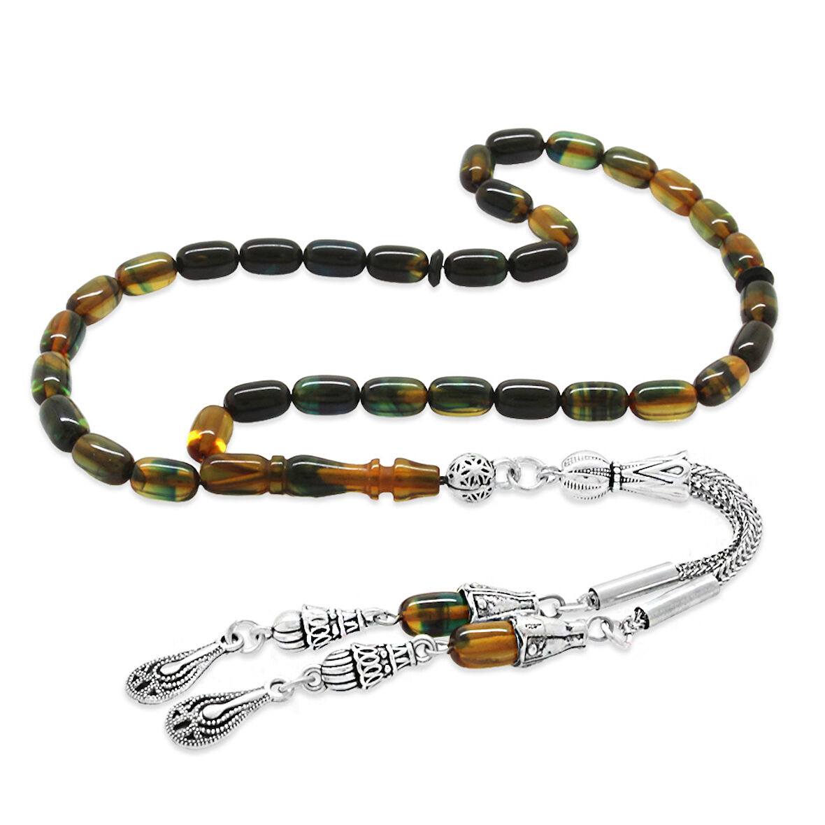 Kararmaz Metal 2 li Kamçı Püsküllü Kapsül Kesim Bilek Boy Bonibon Ateş Kehribar Tesbih