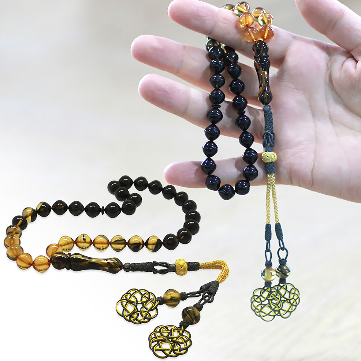 1000 Ayar Gümüş Özel Kazaz Püsküllü İstanbul Kesim Süzme Siyah Beyaz Ateş Kehribar Tesbih